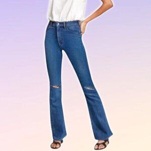 DENIM FORUM Aritzia The Jane Mid Rise Boot Sz 25 Ripped Frayed Knee